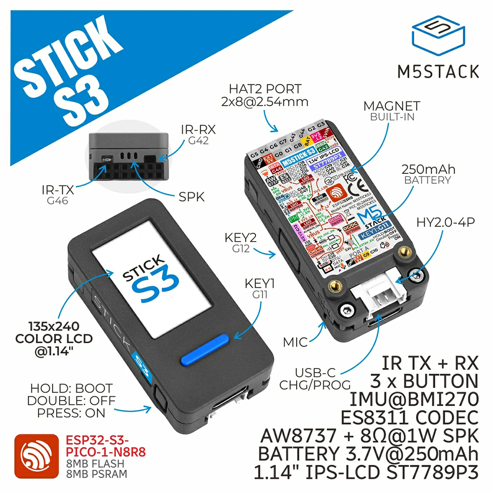 M5Stack M5StickS3 ESP32-S3 IoT - огляд і ціна Diy Audio Electronics Kit