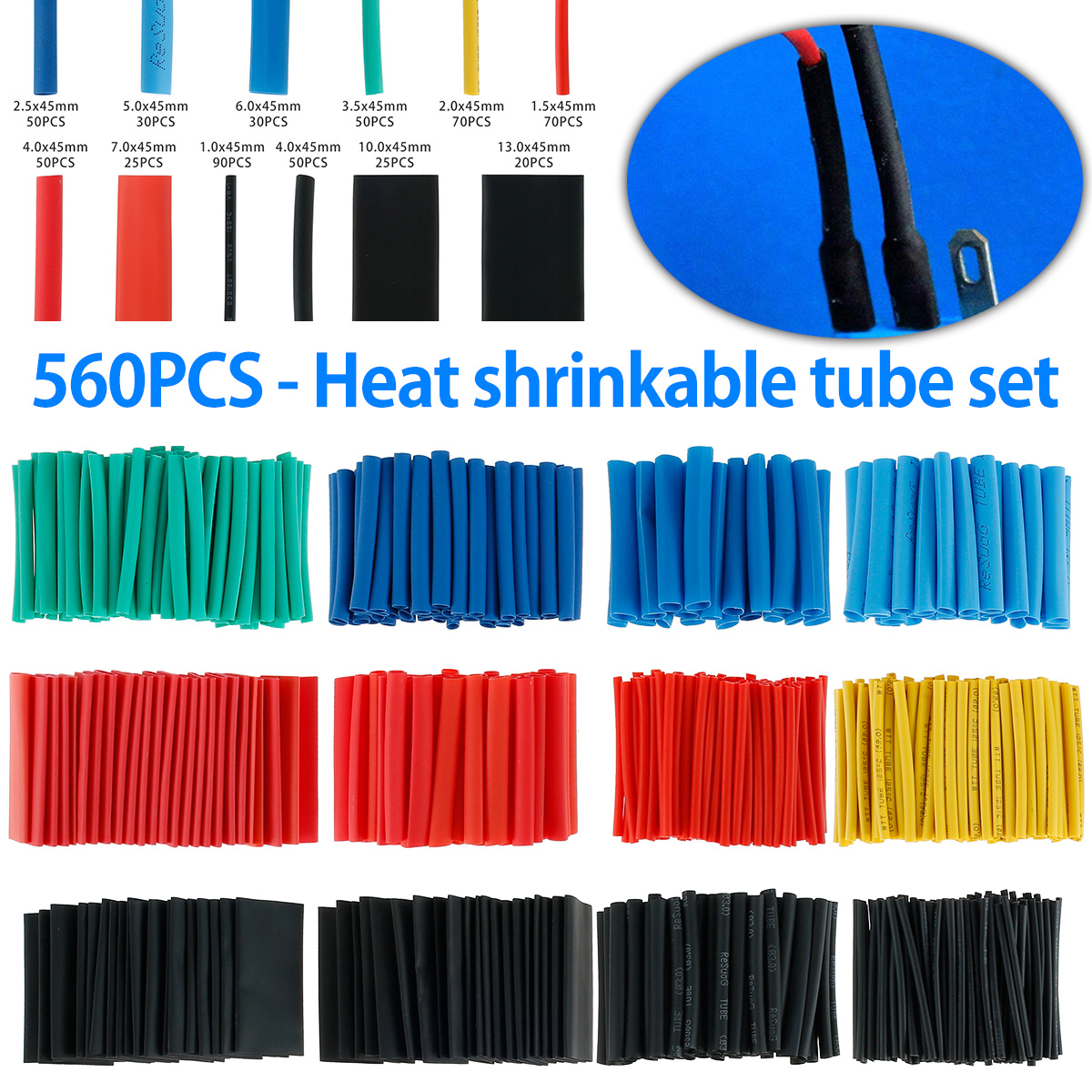 560/750Pcs Heat Shrink Tubing  - огляд і ціна Heat Shrink Tubing