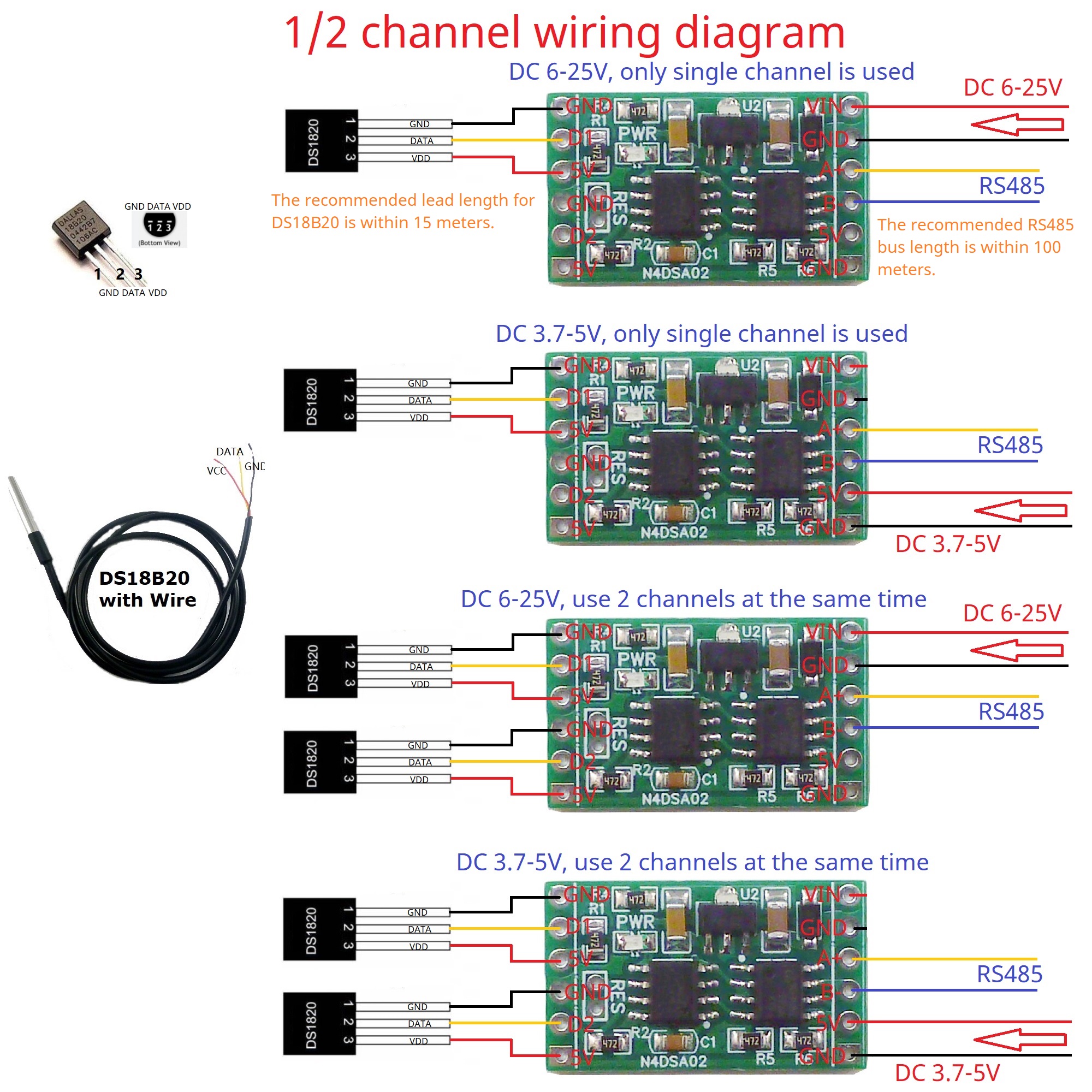 DS18B20 RS485 Adapter Board fo - огляд і ціна Ds18B20 Temperature Sensor